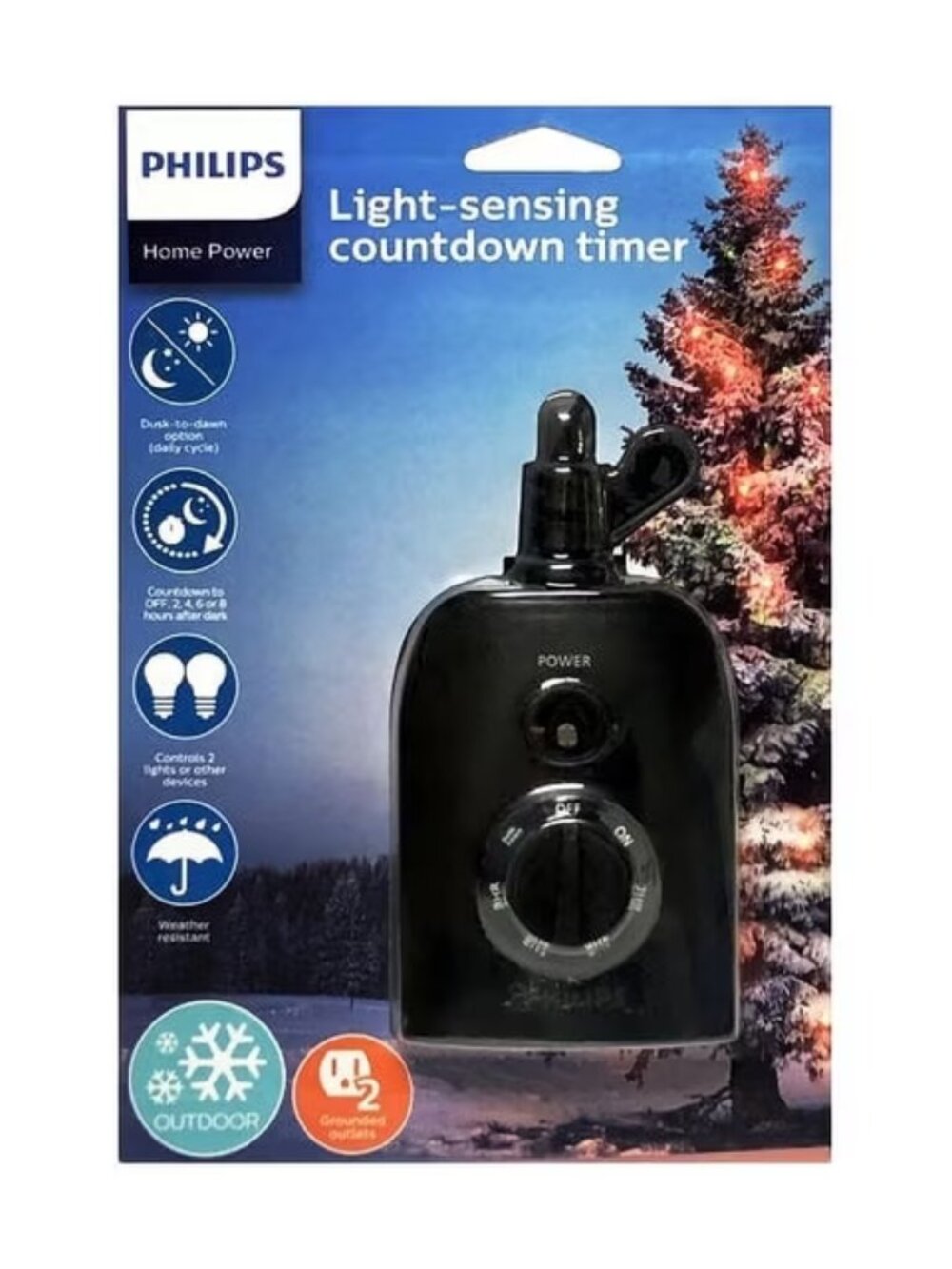 Philips Dusk to Dawn Light-Sensing Countdown Timer - Indoor/Outdoor-NWT